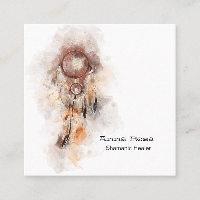 Tarjeta De Visita Cuadrada *~* Tribal Sagrado Shanghái Dream Catcher Shaman (Anverso)