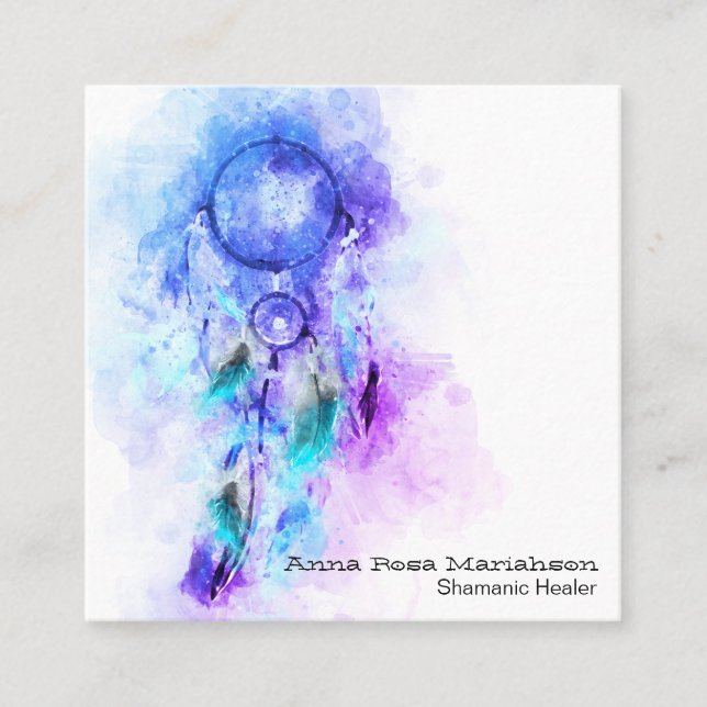 Tarjeta De Visita Cuadrada *~* Tribal Shamen Shamanic - Dream Catcher (Anverso)