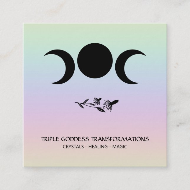 Tarjeta De Visita Cuadrada *~* Triple diosa Luna Magia Boho Arcoiris (Anverso)