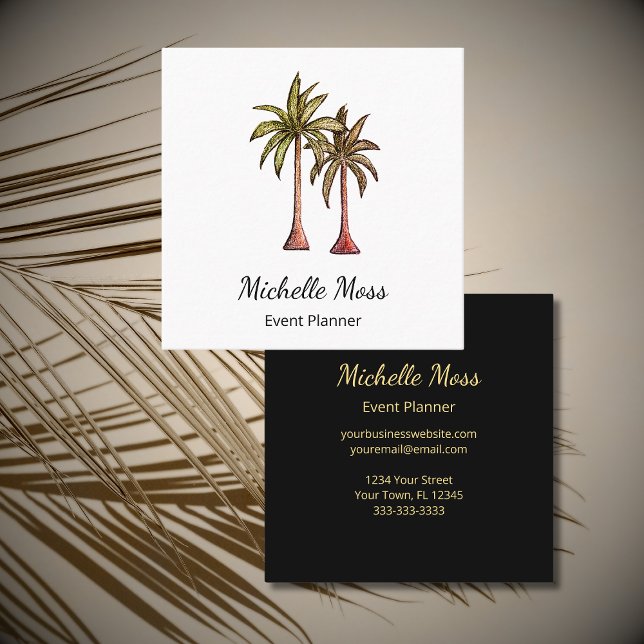Tarjeta De Visita Cuadrada Tropical Palm Trees Boho Elegant Professional (Subido por el creador)