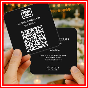 Tarjeta De Visita Cuadrada Tu Logo Aquí Simple Moderno Código QR de Sitio Web