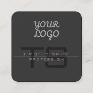 Tarjeta De Visita Cuadrada Tu logo y código QR Moderno Elegante Gris Oscuro
