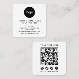 Tarjeta De Visita Cuadrada Tu logotipo aquí Código QR blanco moderno Escanea 