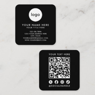 Tarjeta De Visita Cuadrada Tu logotipo aquí Código QR negro moderno Escanea s