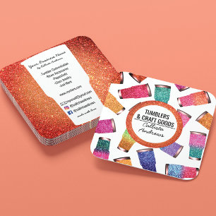 Tarjeta De Visita Cuadrada Tumbler Crafter, Purpurina neón moderno y brillant