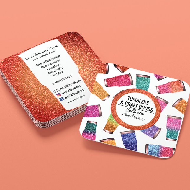 Tarjeta De Visita Cuadrada Tumbler Crafter, Purpurina neón moderno y brillant (Subido por el creador)