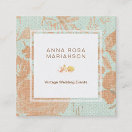 Tarjeta De Visita Cuadrada Turquesa floral del bronce de lino del oro del