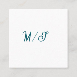 Tarjeta De Visita Cuadrada Turquesa monograma nombre de pareja de boda simple