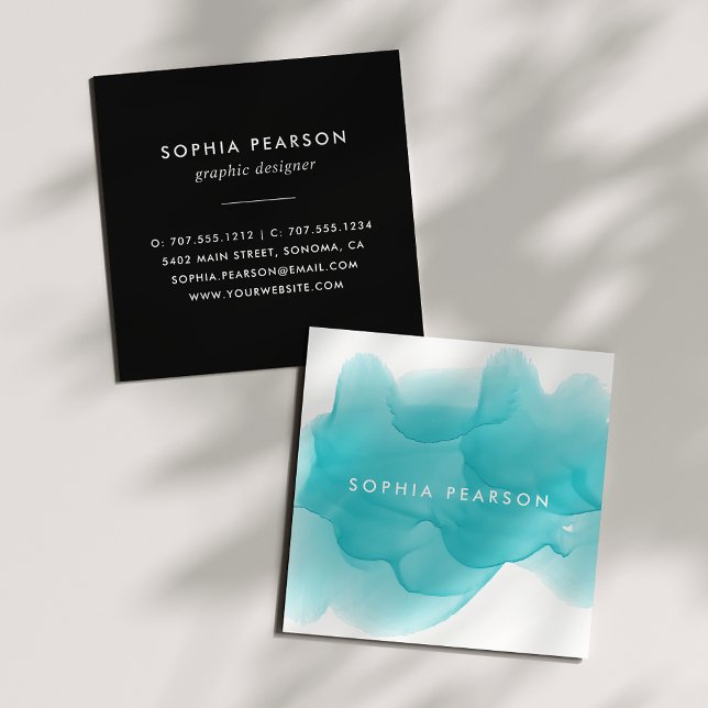 Tarjeta De Visita Cuadrada Turquoise Watercolor Blot (Subido por el creador)