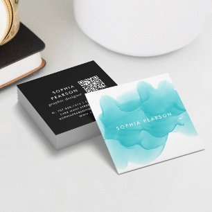 Tarjeta De Visita Cuadrada Turquoise Watercolor Blot   Medios sociales