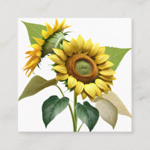 Tarjeta De Visita Cuadrada Two Vibrant Sunflowers with Lush Green Leaves