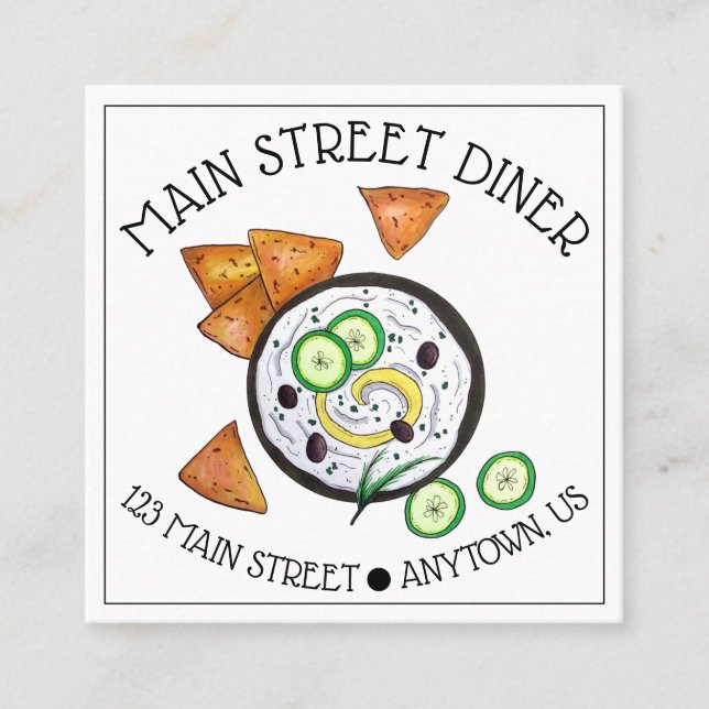 Tarjeta De Visita Cuadrada Tzatziki Grasa de Meze Griega Alimentos Mediterrán (Anverso)