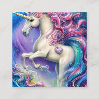 Tarjeta De Visita Cuadrada Ultra Detallada Cuidad Whimsical Fairytale Unicorn