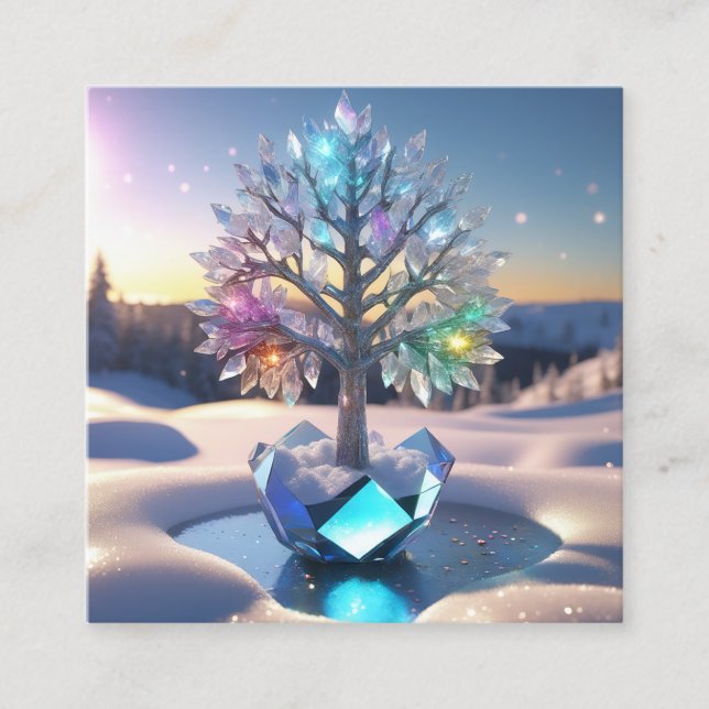 Tarjeta De Visita Cuadrada Un árbol de cristal, purpurina adentro, cristales  (Anverso)