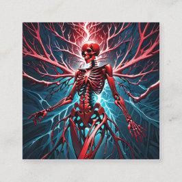 Tarjeta De Visita Cuadrada Un esqueleto satírico rojo vibrante es una imagen