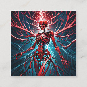 Tarjeta De Visita Cuadrada Un esqueleto satírico rojo vibrante es una imagen 
