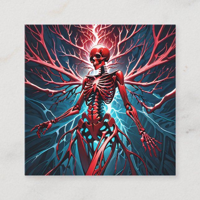 Tarjeta De Visita Cuadrada Un esqueleto satírico rojo vibrante es una imagen  (Anverso)
