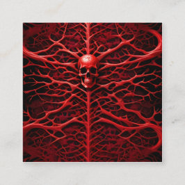 Tarjeta De Visita Cuadrada Un esqueleto satírico rojo vibrante es una imagen
