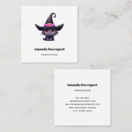 Tarjeta De Visita Cuadrada Un gato negro lindo vistiendo al Gorra de una bruj