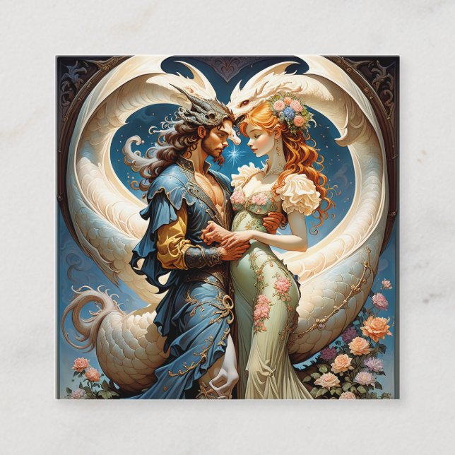 Tarjeta De Visita Cuadrada Un mítico medio dragón y su perla del chica centra (Anverso)