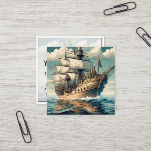 Tarjeta De Visita Cuadrada Una pintura de un barco con las velas abajo-56350