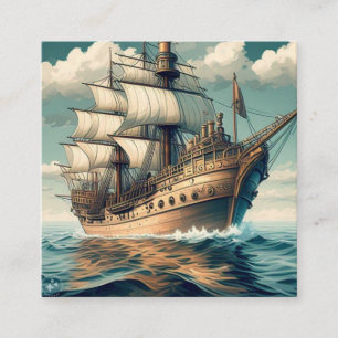Tarjeta De Visita Cuadrada Una pintura de un barco con las velas abajo-56350