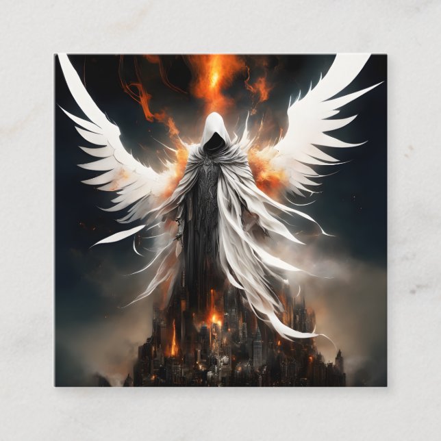 Tarjeta De Visita Cuadrada Una sangrienta torres hembra de ángel blanco sobre (Anverso)