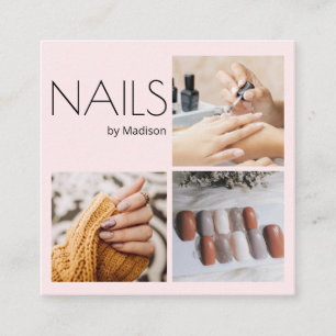 Tarjeta De Visita Cuadrada Uñas Minimalistas Modernas Rosa Rubor Negro 3 Foto