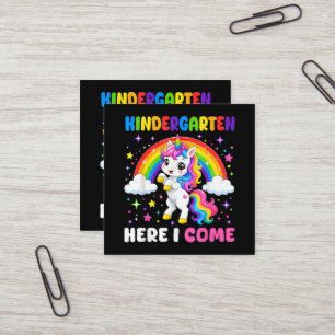 Tarjeta De Visita Cuadrada Unicornio de jardín de infancia aquí vengo De vuel
