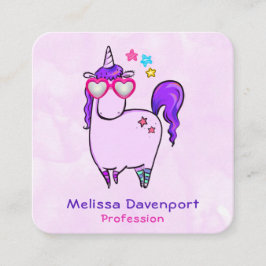 Tarjeta De Visita Cuadrada Unicornio lindo en gafas cardiacas