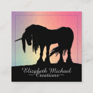 Tarjeta De Visita Cuadrada Unicornio negro místico (pastel claro)