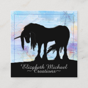 Tarjeta De Visita Cuadrada Unicornio negro místico (pintado de azul)
