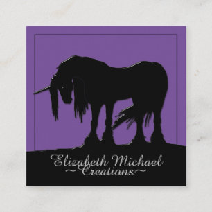 Tarjeta De Visita Cuadrada Unicornio negro místico (púrpura)