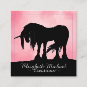Tarjeta De Visita Cuadrada Unicornio negro místico (rosa oxidado)