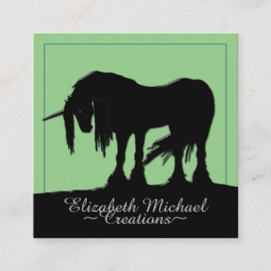 Tarjeta De Visita Cuadrada Unicornio negro místico (verde claro)