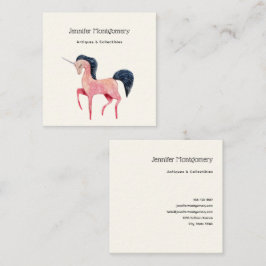 Tarjeta De Visita Cuadrada Unicornio nórdico rosa con mango negro