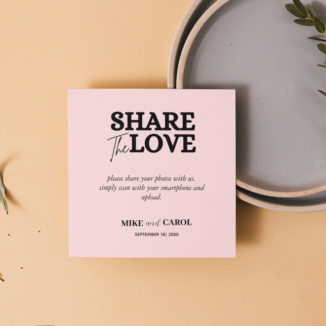 Tarjeta De Visita Cuadrada Uso Compartido De Fotografías Boda De Rubor Rosa C (Subido por el creador)