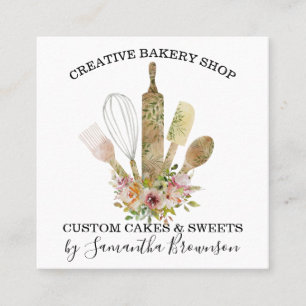 Tarjeta De Visita Cuadrada Utensilios de cocina de madera para repostería de