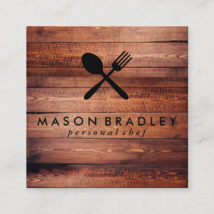 Tarjeta De Visita Cuadrada Utensilios de madera rústica