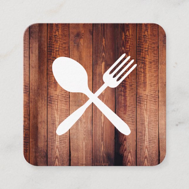 Tarjeta De Visita Cuadrada Utensilios de madera rústica (Anverso)