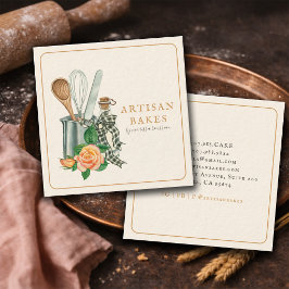 Tarjeta De Visita Cuadrada Utensilios de repostería Panadería Panadero