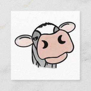 Tarjeta De Visita Cuadrada vaca de dibujos animados negro blanco rosa beso gr