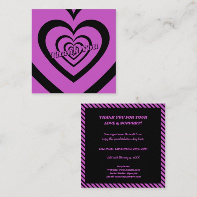 Tarjeta De Visita Cuadrada Valentine Purple Black Hypnotic Heart Gracias (Anverso / Reverso)