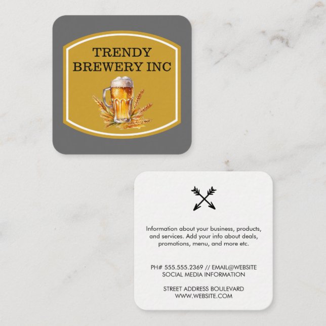 Tarjeta De Visita Cuadrada Vaso de cerveza con trigo (Anverso / Reverso)