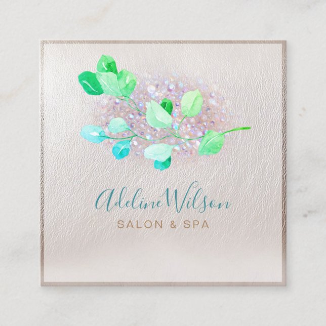 Tarjeta De Visita Cuadrada vegetación acuática y Relieve metalizado FAUX (Anverso)