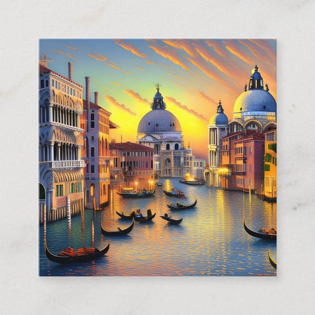 Tarjeta De Visita Cuadrada Venecia es una ciudad famosa por sus intrincados c (Anverso)