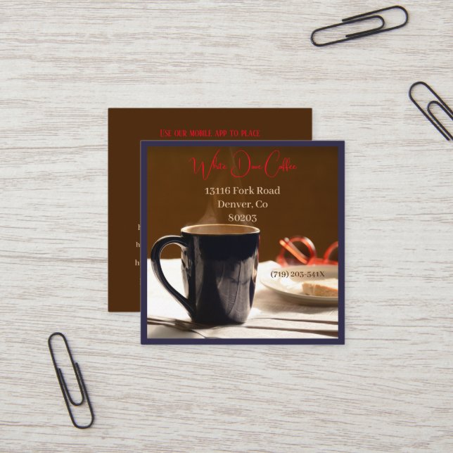 Tarjeta De Visita Cuadrada Ver Periódico y gafas Cafe Barista Café (Anverso/Reverso In Situ)