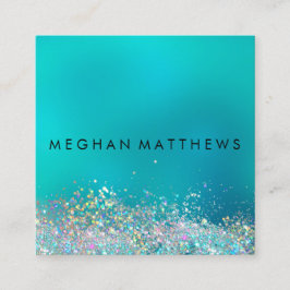 Tarjeta De Visita Cuadrada Verde azulado Blue Silver Sparkle Beaulist