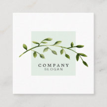 Tarjeta de visita cuadrada verde clara de la hoja