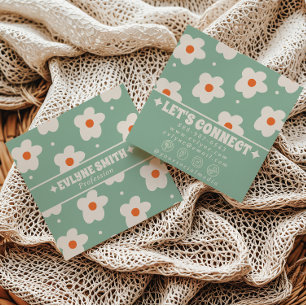 Tarjeta De Visita Cuadrada Verde crema retro floral bohemio divertido